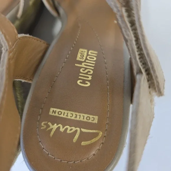 Clarks‎ Soft Cushion Wedge Sandals Women Beige Suede Espadrille Ankle Strap 7.5 - Picture 2 of 7